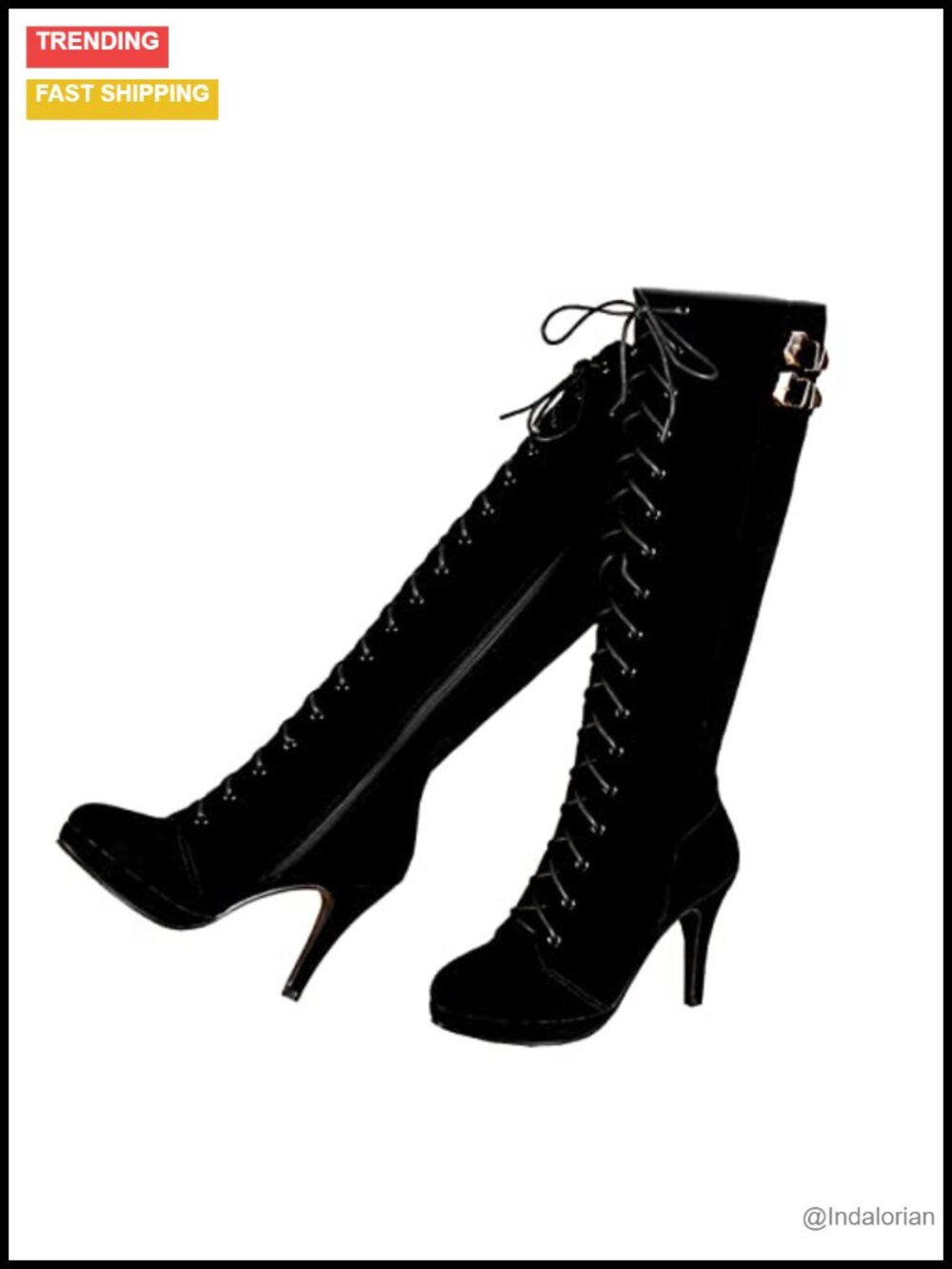 Suede Knee High Boots Lace Up Zipped High Heel